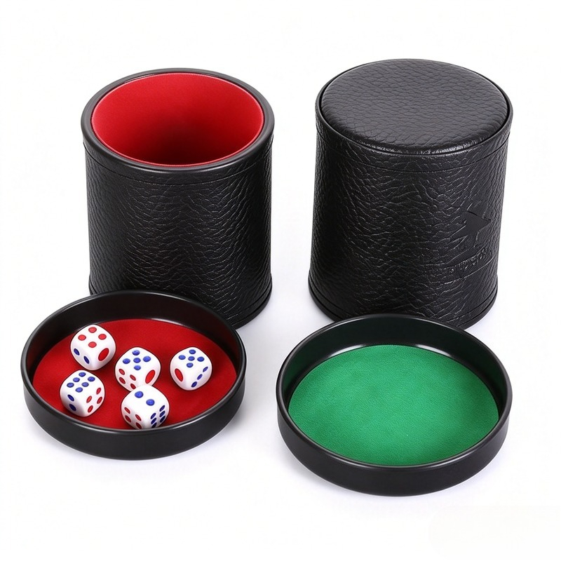Board Game Yahtzee - 오렌지 그린 레드 가죽 주사위 컵(뚜껑