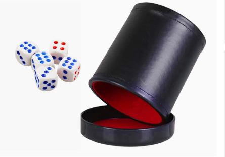 Board Game Yahtzee - 뚜껑이 달린 가죽 주사위 컵 녹색