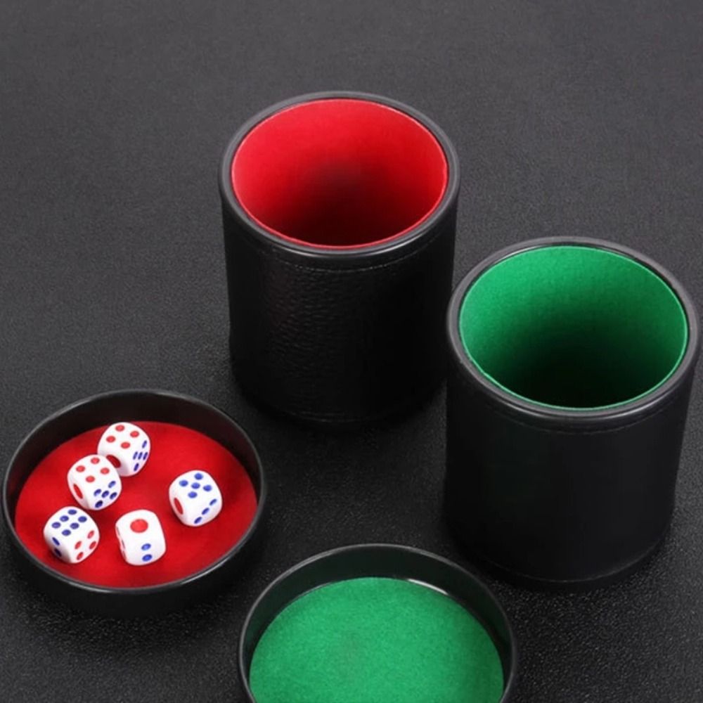 Board Game Yahtzee - 뚜껑이 달린 가죽 주사위 컵 녹색