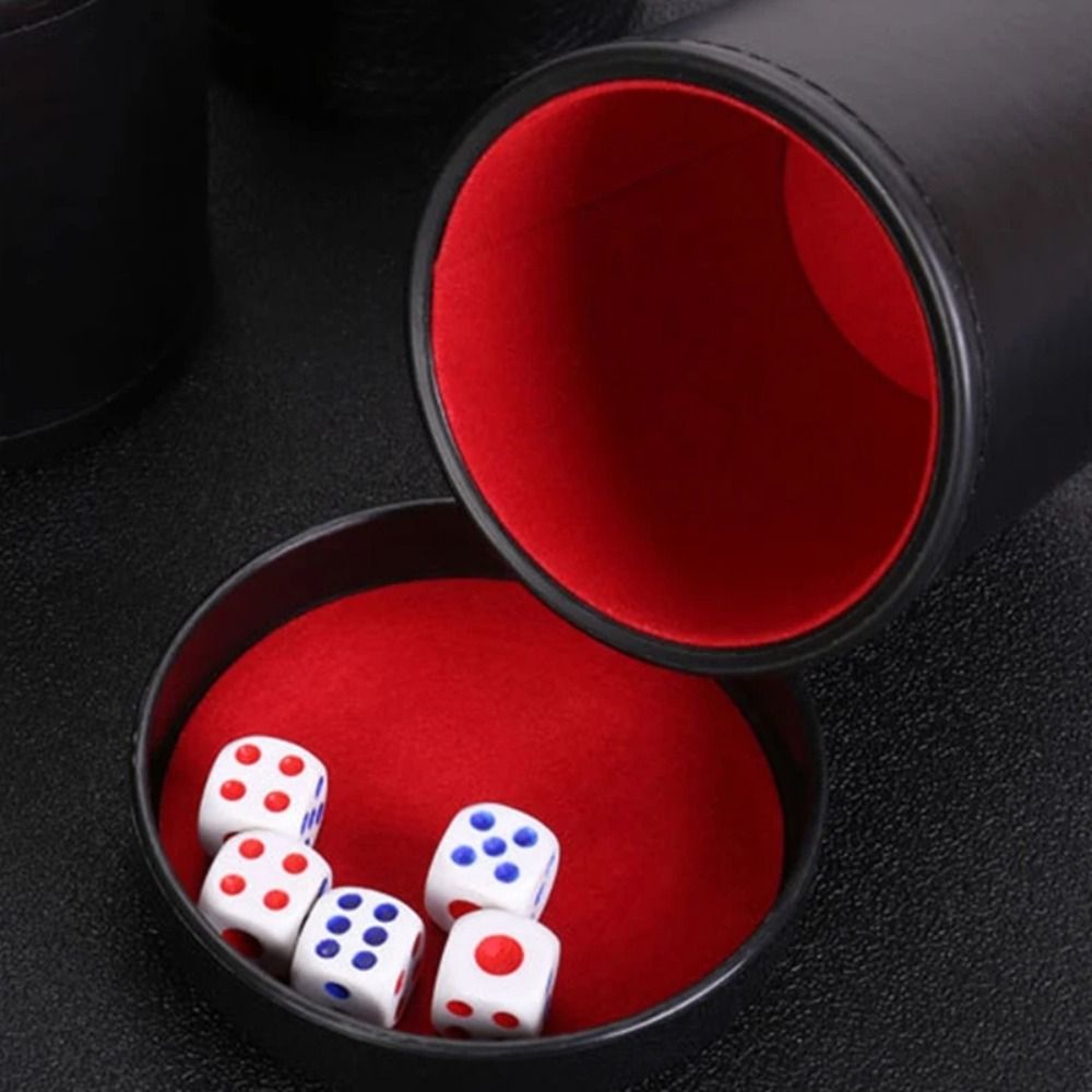 Board Game Yahtzee - 뚜껑이 있는 가죽 주사위 컵, 녹색