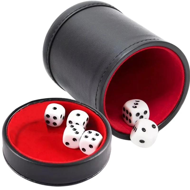 Board Game Yahtzee - 뚜껑이 있는 가죽 주사위 컵, 녹색