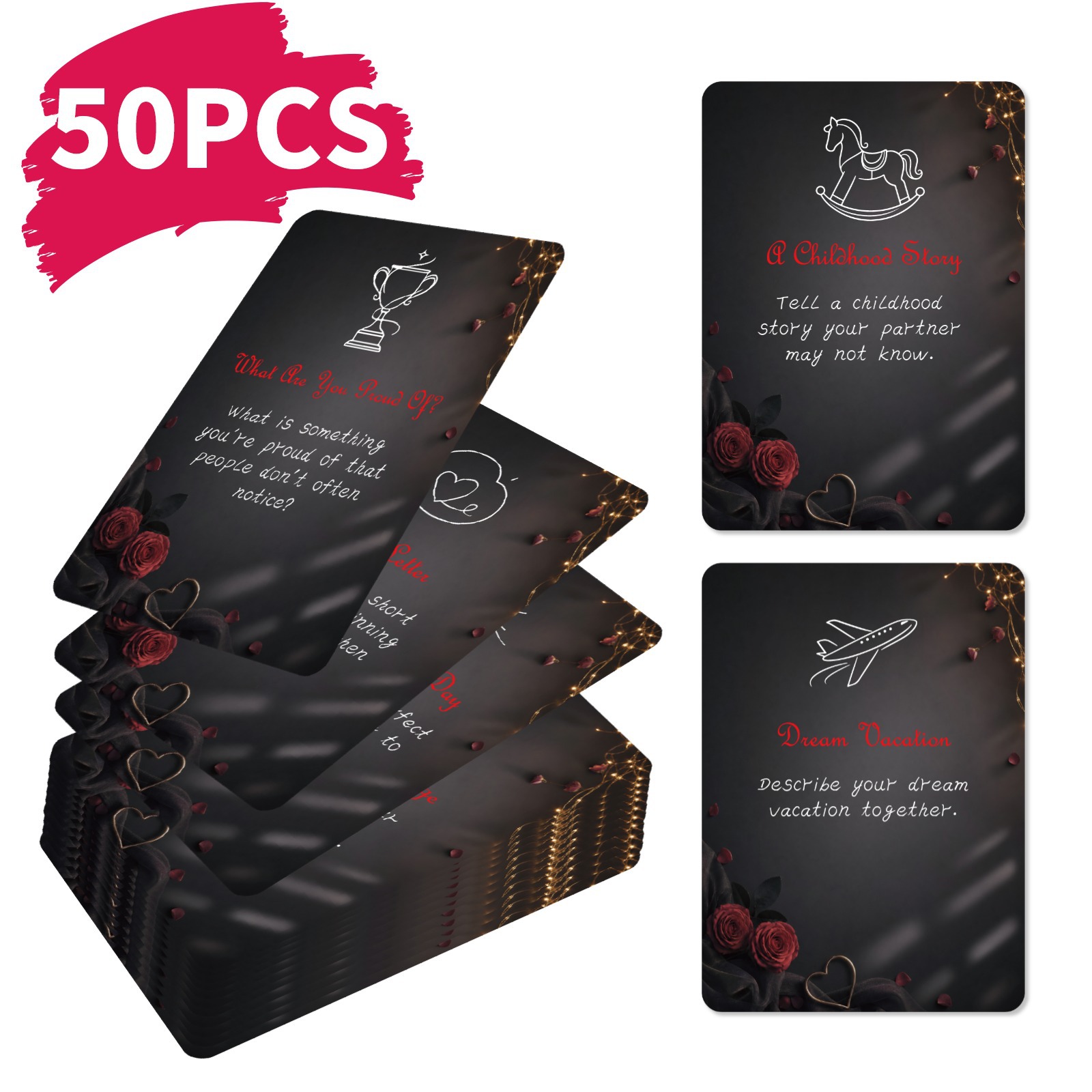 50개입 로맨틱 커플 챌린지 카드 블랙 로즈 디자인 인 - Board Game For Couple 리뷰 및 가격