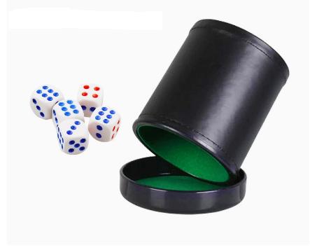뚜껑이 달린 가죽 주사위 컵 녹색 빨간색 라이닝 내부  - Board Game Yahtzee 리뷰 및 가격